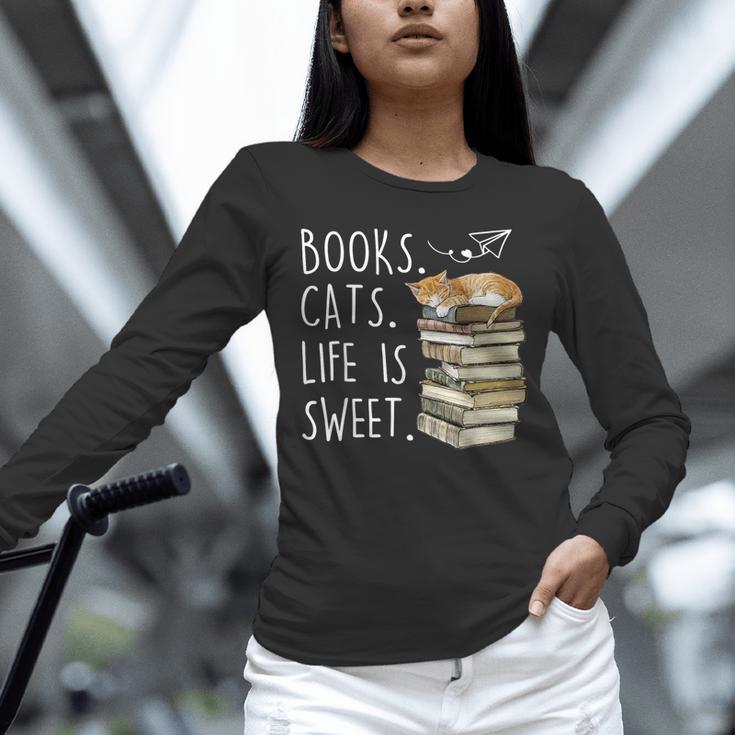 Book Lovers Books Cats Life Is Sweet Cat Lovers Unisex Long Sleeve T-Shirt