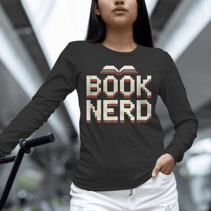 Book Nerd Retro Pixel Reading Librarian Aesthetic Unisex Long Sleeve T-Shirt