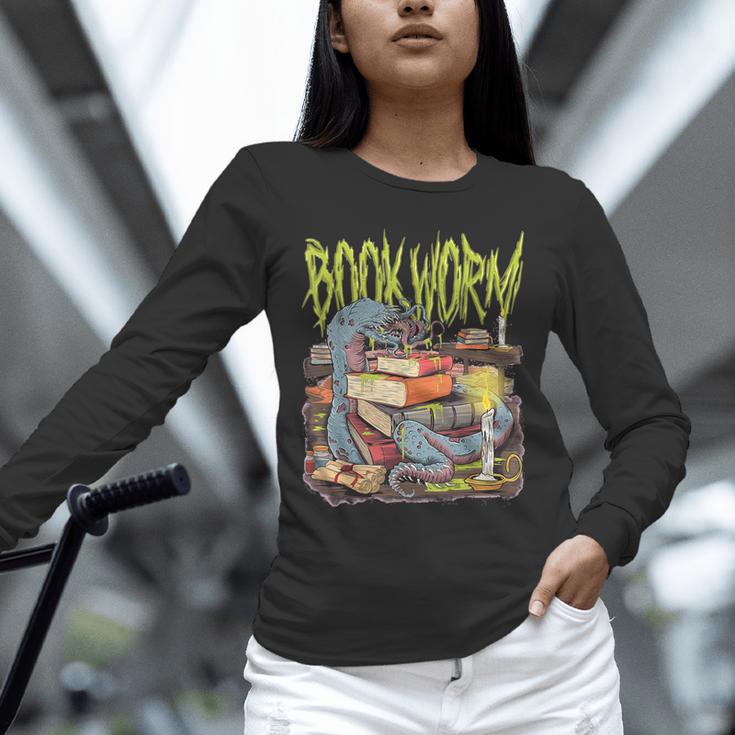 Graphic Book Worm Monster Horror Reading Book Lover Unisex Long Sleeve T-Shirt