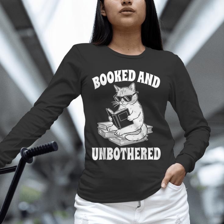 Booked And Unbothered Cat Reading Book Lovers Unisex Long Sleeve T-Shirt