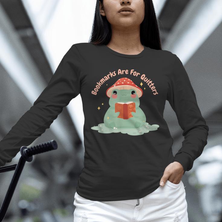 Bookmarks Are For Quitters Frog Reading Book Graphic Unisex Long Sleeve T-Shirt Bookmarks Are For Quitters Frog Reading Book Graphic Unisex Long Sleeve T-Shirt