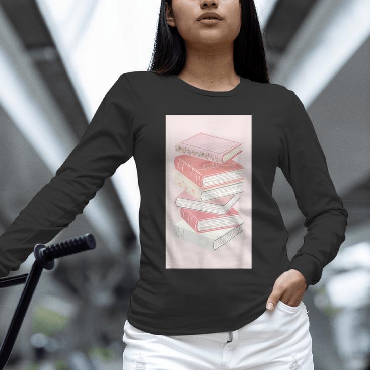 Books Flowers Art Flower Stack Pastel Feminine Unisex Long Sleeve T-Shirt