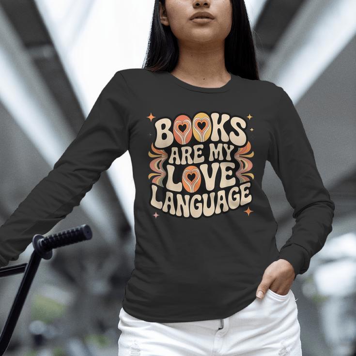 Books Are My Love Language Retro Groovy 70s Book Lover Unisex Long Sleeve T-Shirt