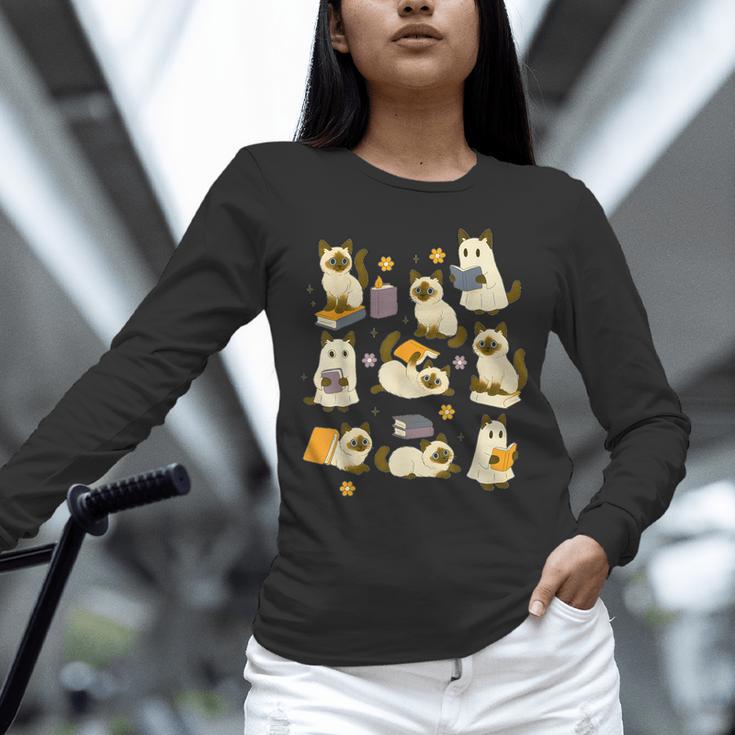 Books Lover Bookish Ghost Himalayan Cat Reading Halloween Unisex Long Sleeve T-Shirt