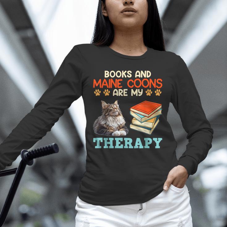 BOOKS AND MAINE COONS ARE MY THERAPY Main Coon Unisex Long Sleeve T-Shirt