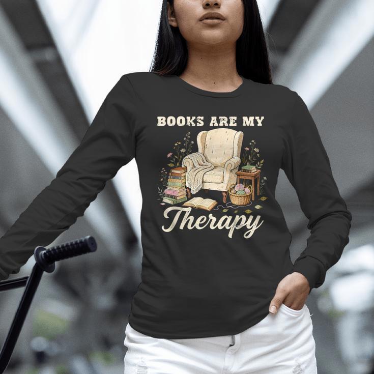Books Are My Therapy Cozy Reading Chair Artwork Unisex Long Sleeve T-Shirt