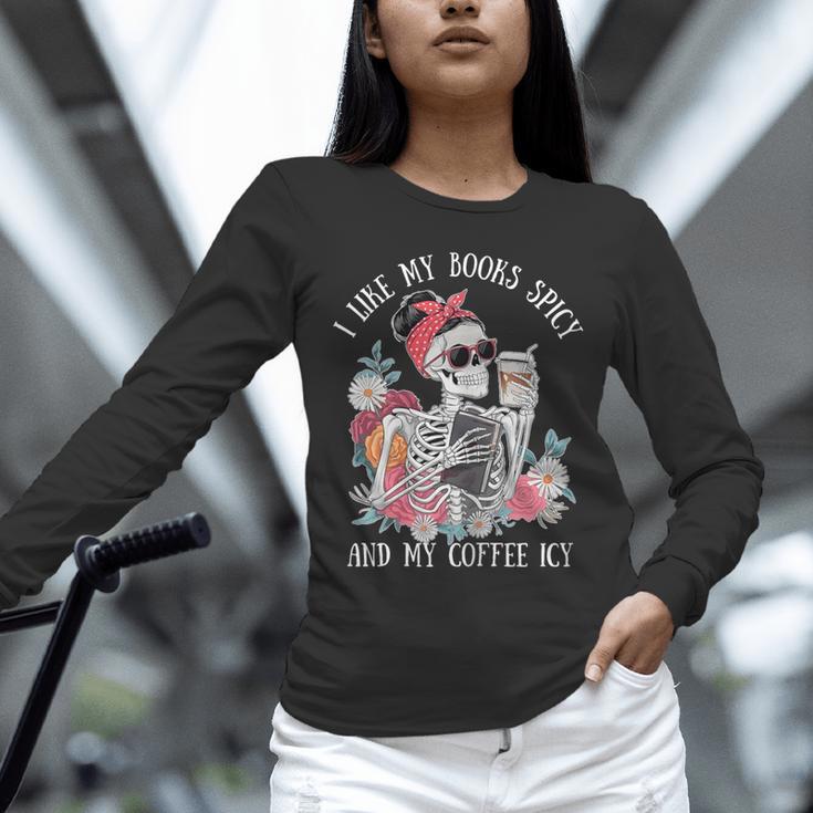 I Like My Books Spicy And My Coffee ICY Skeleton Women Unisex Long Sleeve T-Shirt