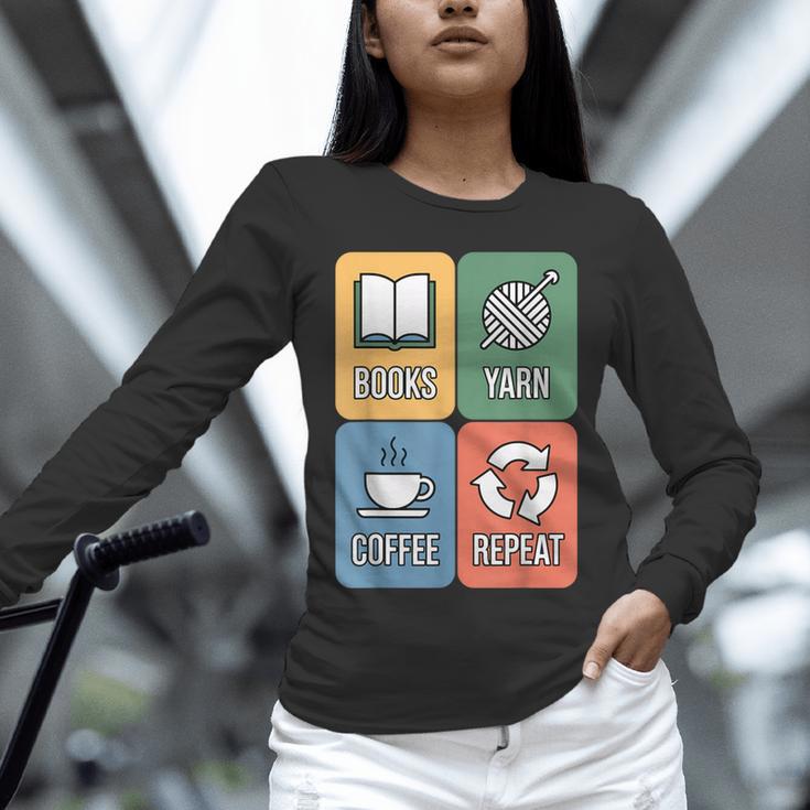 Books Yarn Coffee Repeat Crocheting Unisex Long Sleeve T-Shirt