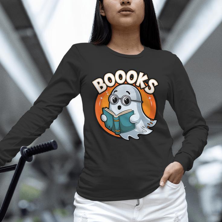 BOOOKS Cute Ghost Reading Books Halloween Unisex Long Sleeve T-Shirt