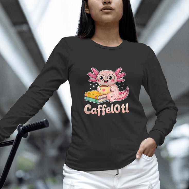 Caffelotl Cute Axolotl Pun Coffee Book Lover Kawaii Humor Unisex Long Sleeve T-Shirt