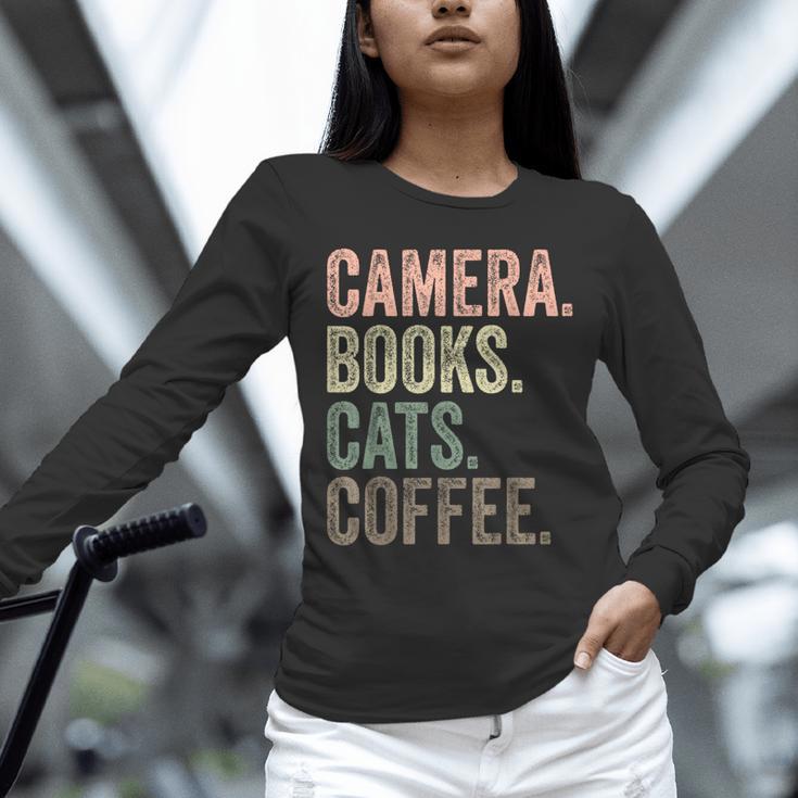 Camera Books Cats And Coffee Lover Photography Men Women Unisex Long Sleeve T-Shirt
