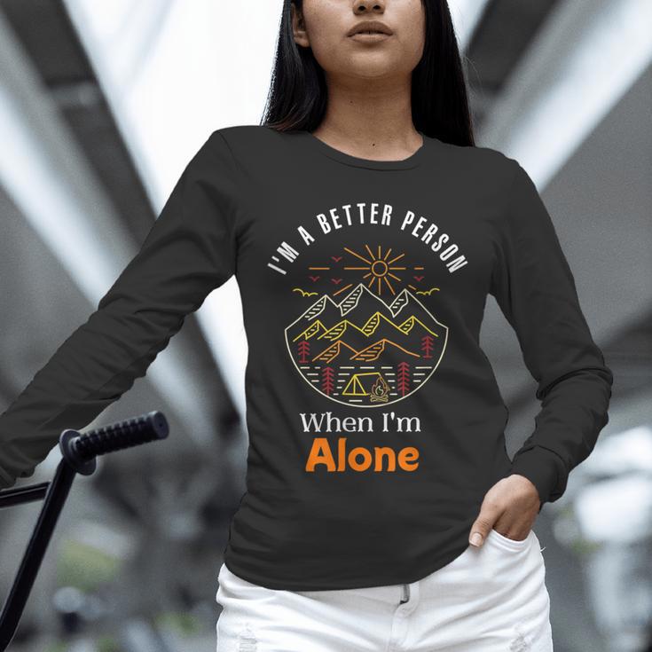 Camping Alone Meme Campfire Introvert Camper Unisex Long Sleeve T-Shirt