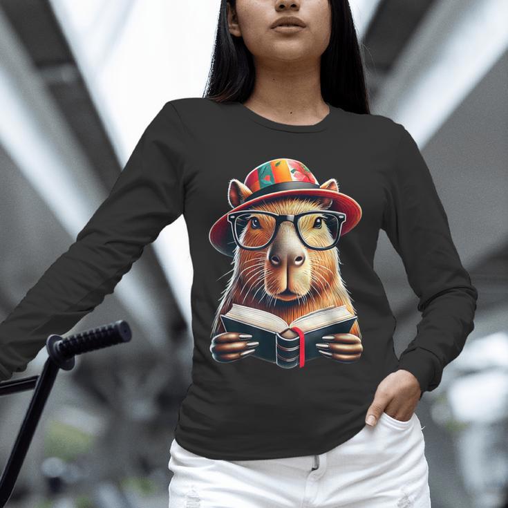 Capybara Bookworm Rodent Reading a Book Unisex Long Sleeve T-Shirt Capybara Bookworm Rodent Reading a Book Unisex Long Sleeve T-Shirt