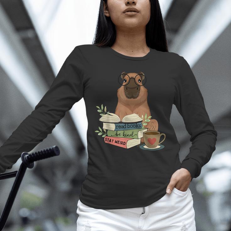 Capybara Glasses Reading Books Capybara Nerd Bookworm Unisex Long Sleeve T-Shirt