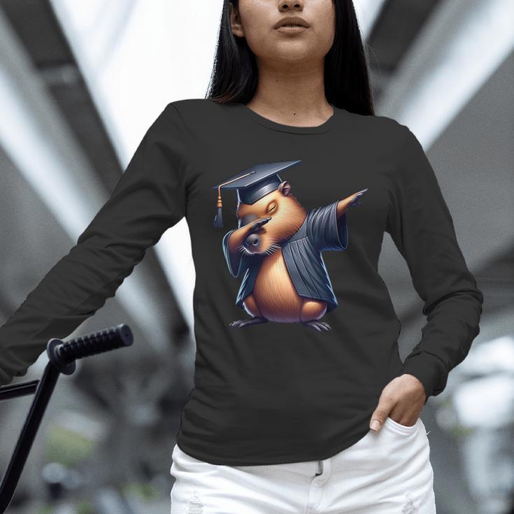 Capybara Graduation Dabbing Capy Wearing Graduate Gown Unisex Long Sleeve T-Shirt
