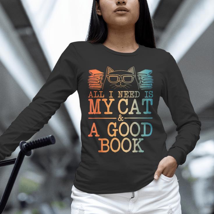 Cat & Book Art For Men Women Cat Librarian Novel Book Lover Unisex Long Sleeve T-Shirt