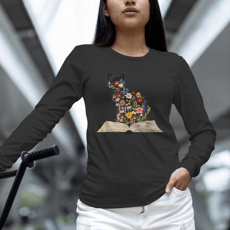 Cat Book Flowers Unisex Long Sleeve T-Shirt