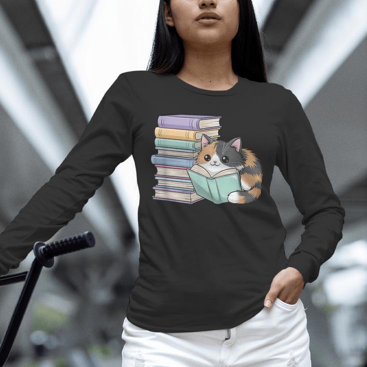 Cat On Books Pets Cats Reading Book Nerd Read Reader Bookcat Unisex Long Sleeve T-Shirt