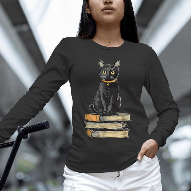 Cat Sitting On Books Unisex Long Sleeve T-Shirt