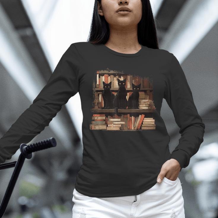 Cats Antique Books Academia Library Aesthetic Bookworm Unisex Long Sleeve T-Shirt