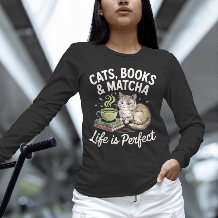 Cats Books And Matcha Life Is Perfect Green Tea Matcha Unisex Long Sleeve T-Shirt Cats Books And Matcha Life Is Perfect Green Tea Matcha Unisex Long Sleeve T-Shirt