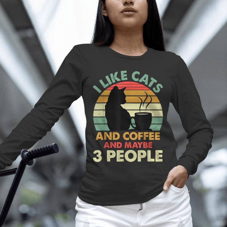 Cats Coffee & 3 People Tee Cute Font Introvert Humor Unisex Long Sleeve T-Shirt Cats Coffee & 3 People Tee Cute Font Introvert Humor Unisex Long Sleeve T-Shirt