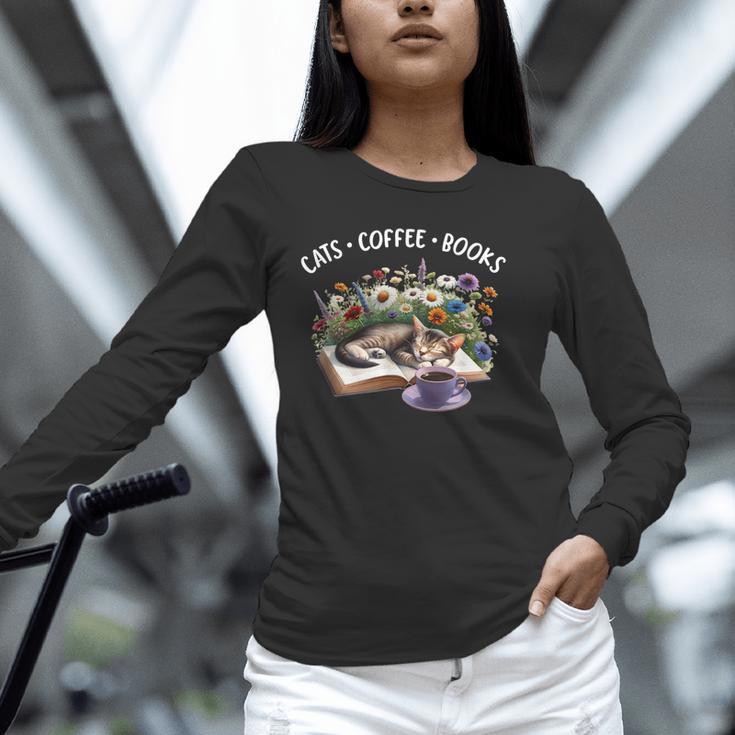 Cats Coffee Books Unisex Long Sleeve T-Shirt