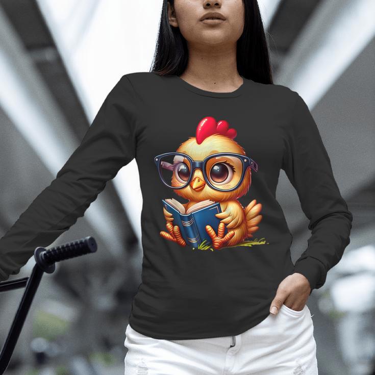 Chicken Reading a Book Farm Animal Chick Unisex Long Sleeve T-Shirt