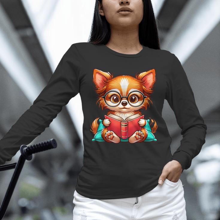 Chihuahua Reading a Book Dog Unisex Long Sleeve T-Shirt Chihuahua Reading a Book Dog Unisex Long Sleeve T-Shirt