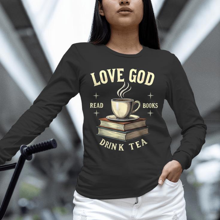 Christian Bookworm Love God Read Books Drink Tea Unisex Long Sleeve T-Shirt