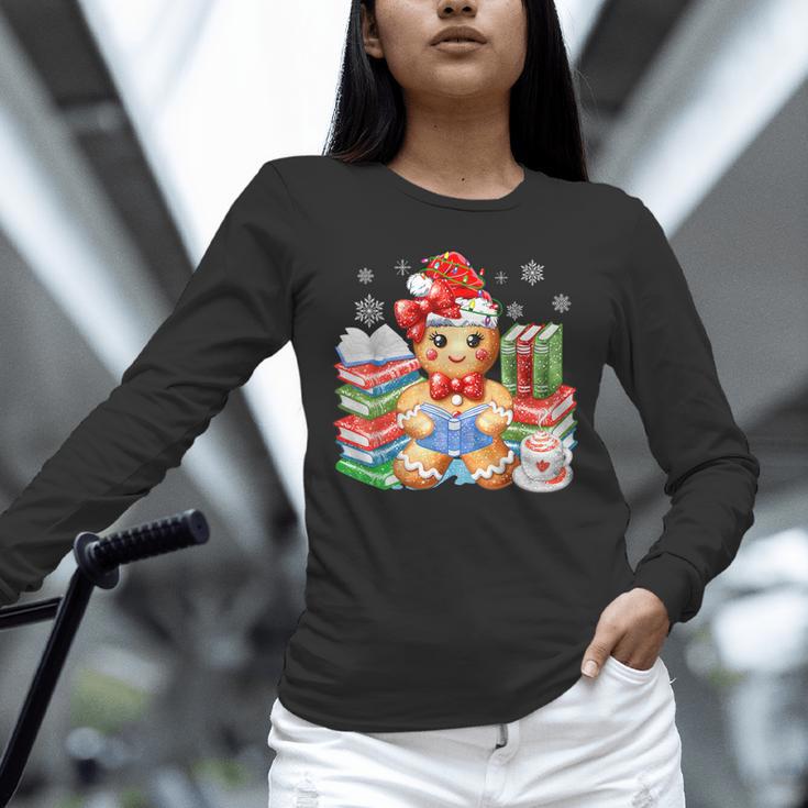 Christmas Gingerbread Man Reading Book Snowflake Teacher Unisex Long Sleeve T-Shirt