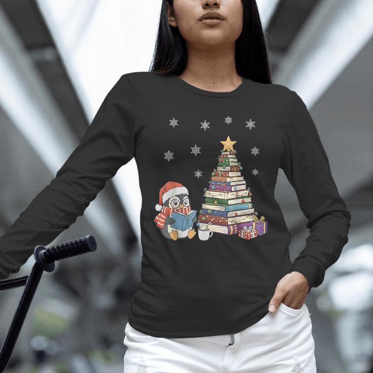 Christmas A Penguin Reading Book Snowflake Cocoa Hot Teacher Unisex Long Sleeve T-Shirt