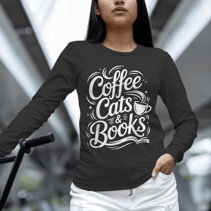Coffee Cats & Books Reading Book Lover Reader Unisex Long Sleeve T-Shirt