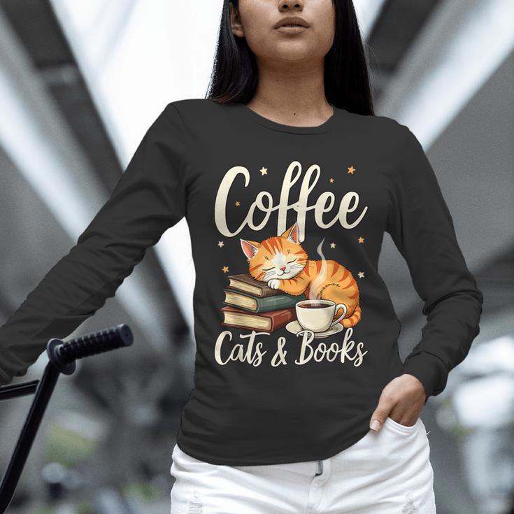 Coffee Cats And Books Lover For Women & Men Coffee Unisex Long Sleeve T-Shirt