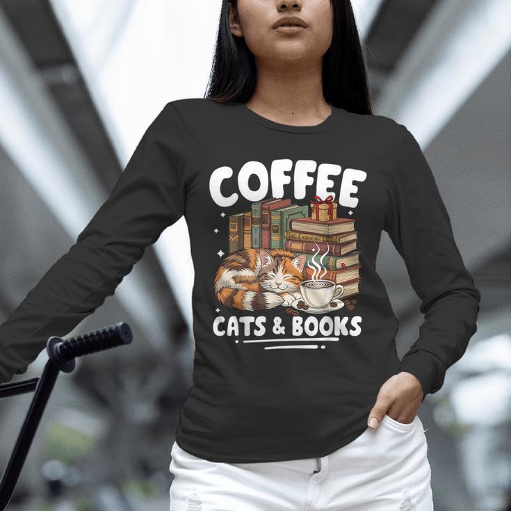 Coffee Cats And Books Cats And Reading Lovers Unisex Long Sleeve T-Shirt