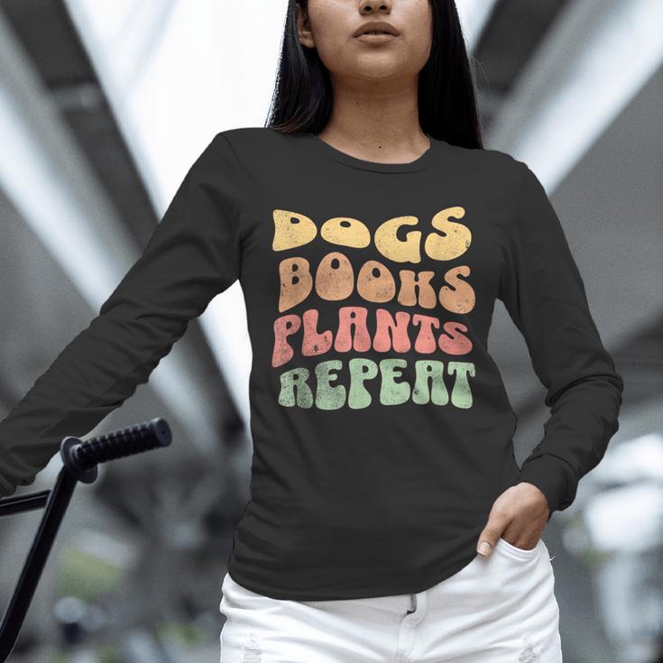 Colorful Dogs Books Plants Repeat Unisex Long Sleeve T-Shirt Colorful Dogs Books Plants Repeat Unisex Long Sleeve T-Shirt