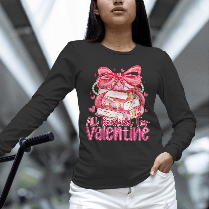 Coquette Bow All Booked For Valentines Teacher Book Unisex Long Sleeve T-Shirt