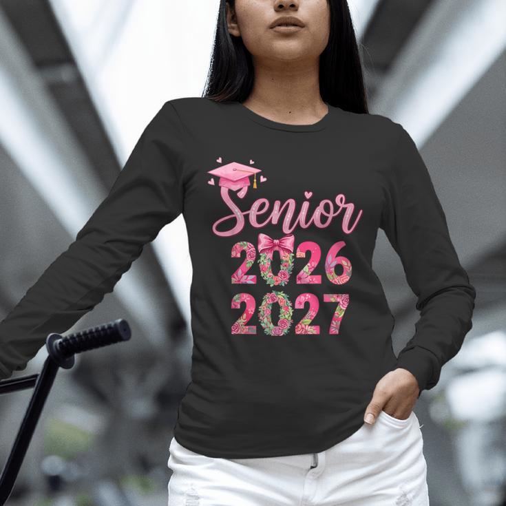 Coquette Pink Bow Flowers Senior 2026 2027 Graduation Unisex Long Sleeve T-Shirt