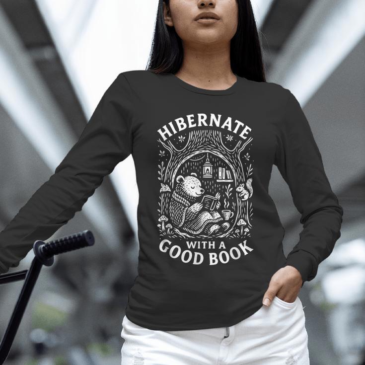 Cozy Bear Reading Hibernate With a Book Unisex Long Sleeve T-Shirt