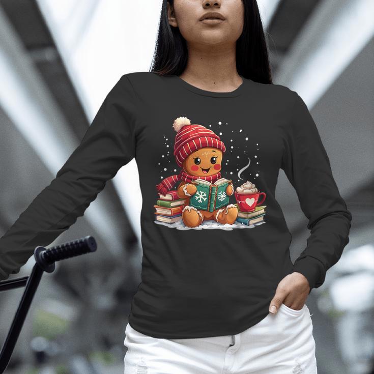 Cozy Gingerbread Christmas Reading Book Xmas Snowflakes Fall Unisex Long Sleeve T-Shirt
