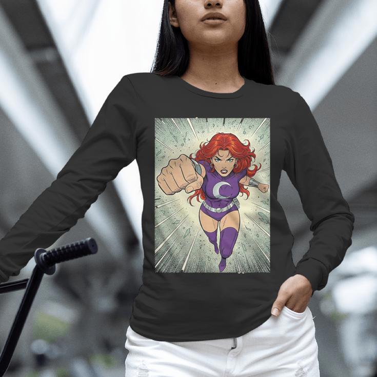 The Crimson Crescent 90s Retro Comic Book Superheroine Art Unisex Long Sleeve T-Shirt