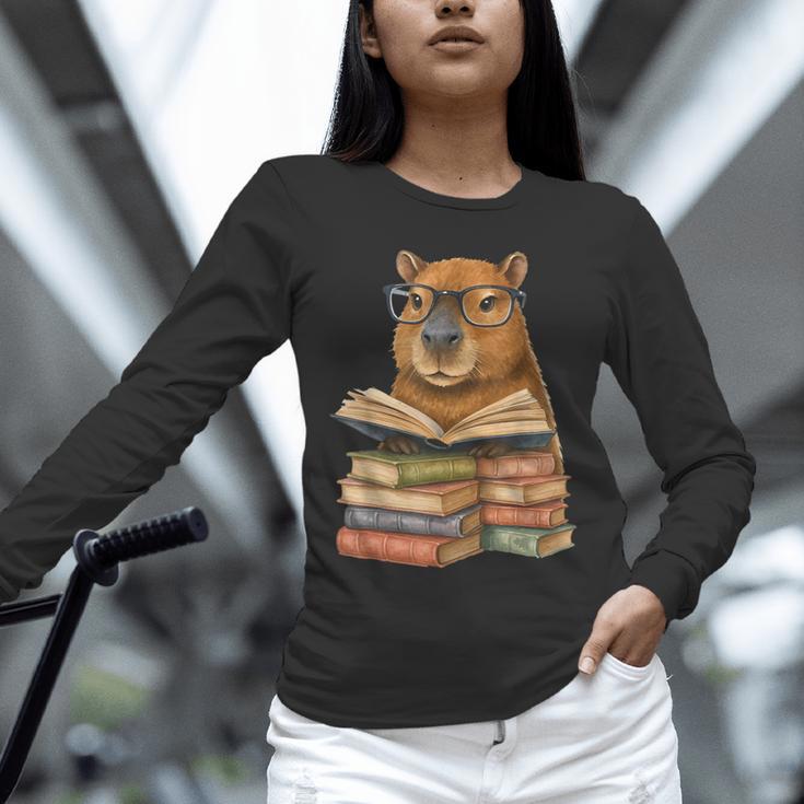 Cute Capybara Reading Books Animal Capybara Bookworms Unisex Long Sleeve T-Shirt