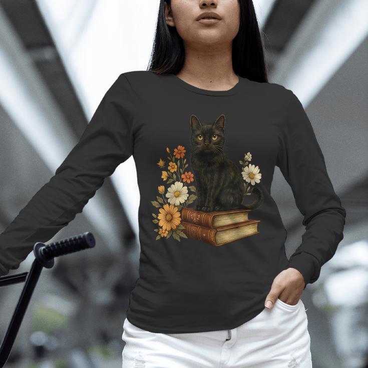 Cute Cat Book Flowers Unisex Long Sleeve T-Shirt Cute Cat Book Flowers Unisex Long Sleeve T-Shirt