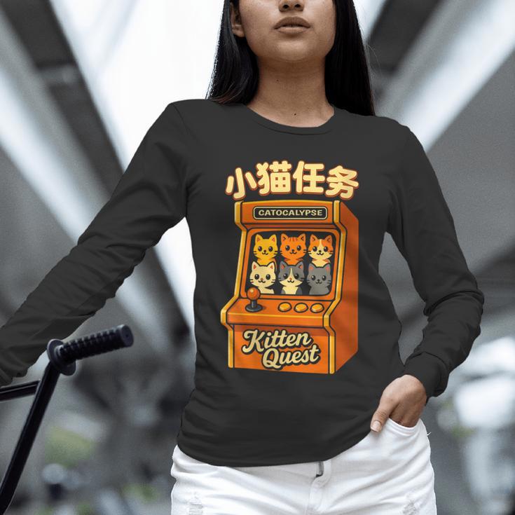 Cute Cats Retro 1980's Arcade Nostalgia Old Game Cabinet Unisex Long Sleeve T-Shirt