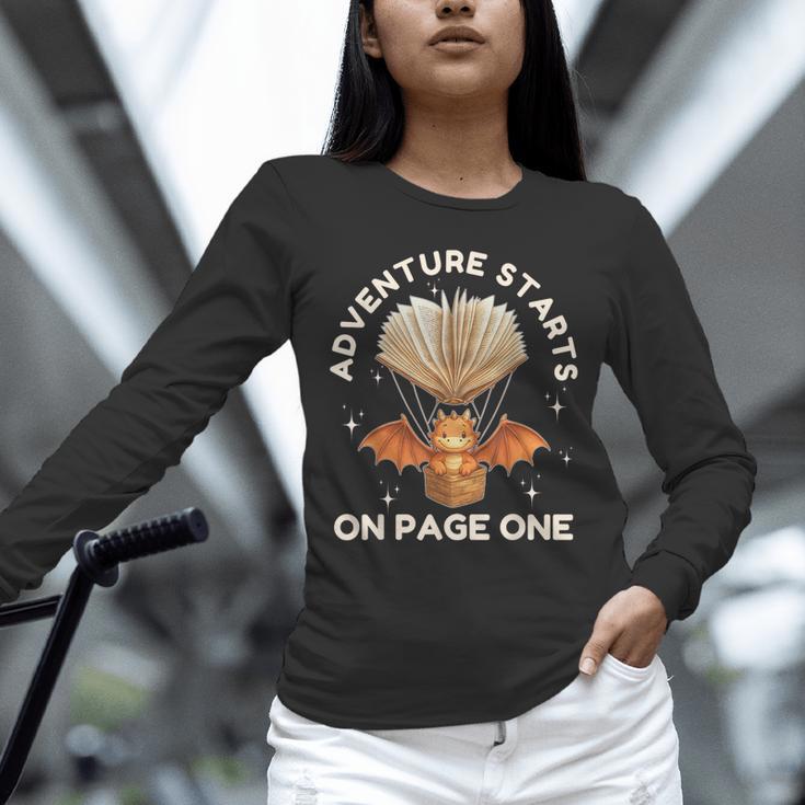 Cute Dragon Book Hot Air Balloon Adventure Fantasy Reading Unisex Long Sleeve T-Shirt