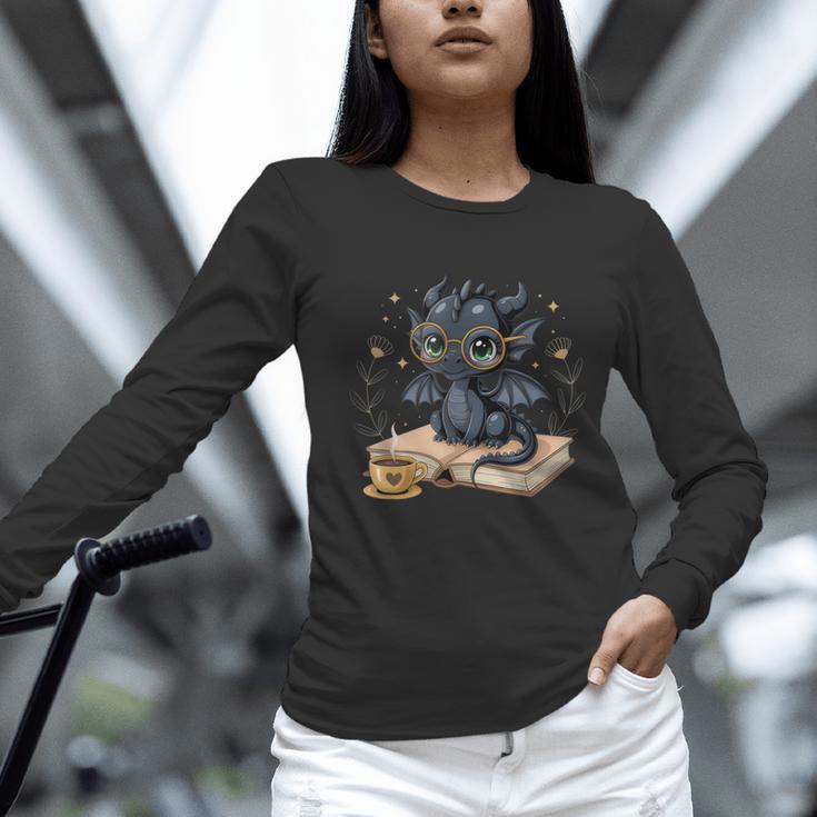 Cute Dragon Books Flower Bookworm Book Lover Unisex Long Sleeve T-Shirt