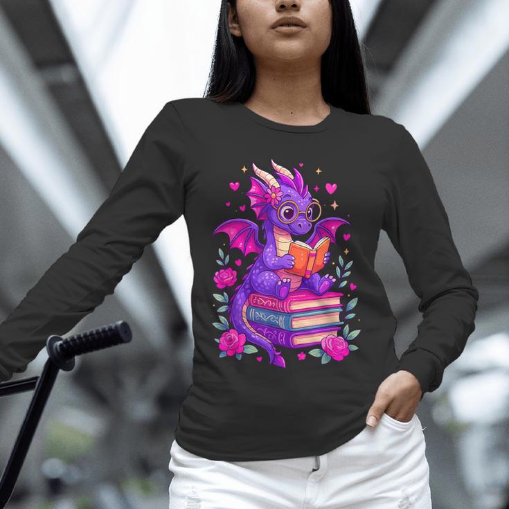 Cute Dragon Reading Books Bookworm Unisex Long Sleeve T-Shirt Cute Dragon Reading Books Bookworm Unisex Long Sleeve T-Shirt