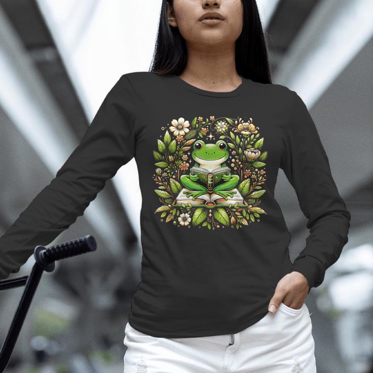 Cute Floral Frog Book Reading Unisex Long Sleeve T-Shirt Cute Floral Frog Book Reading Unisex Long Sleeve T-Shirt