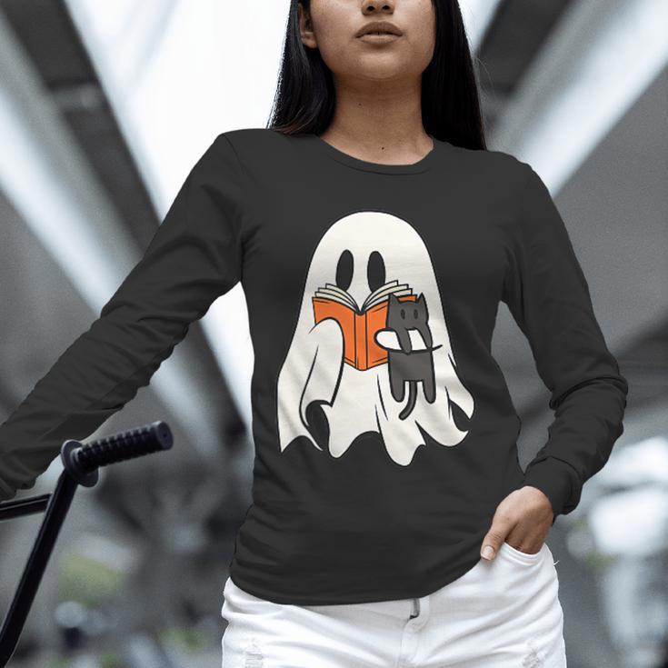 Cute Ghost Cat Reading Book Spooky Season Halloween Costume Unisex Long Sleeve T-Shirt Cute Ghost Cat Reading Book Spooky Season Halloween Costume Unisex Long Sleeve T-Shirt