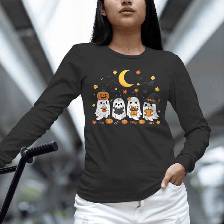 Cute Ghost Drinking Coffee Halloween Fall Ghost Book Reading Unisex Long Sleeve T-Shirt Cute Ghost Drinking Coffee Halloween Fall Ghost Book Reading Unisex Long Sleeve T-Shirt